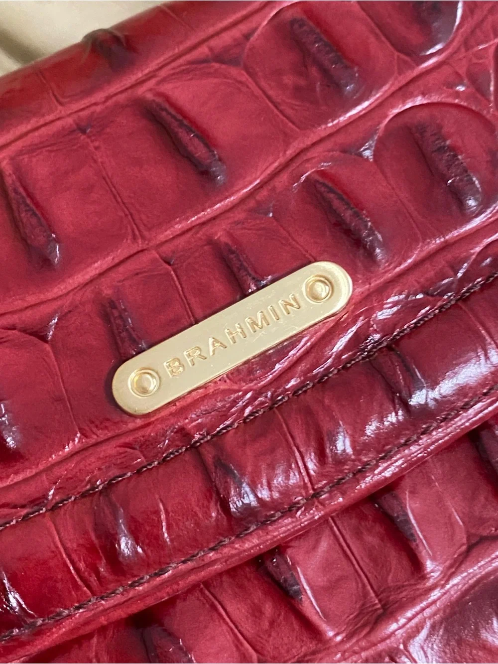 LKNW Vintage Brahmin Cranberry Leather Checkbook Wallet Wine Burgundy Melbourne
